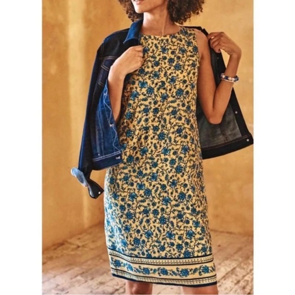 J. Jill Love Linen Sleeveless Floral Shift Dress Yellow Blue Size MP - Picture 2 of 8
